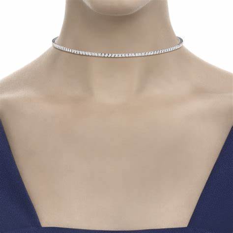 Recarlo N39SE001_155 18K White Gold Tennis Choker Necklace with Diamonds