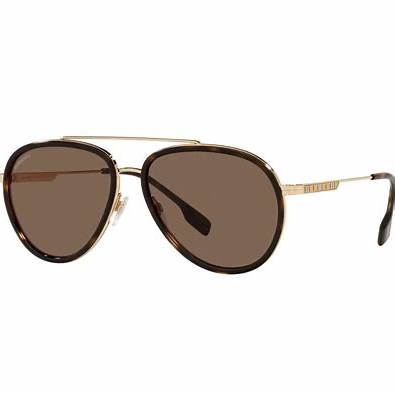 Burberry Oliver BE3125 1017/73 Unisex Aviator Sunglasses - Gold Frame, Brown Lenses