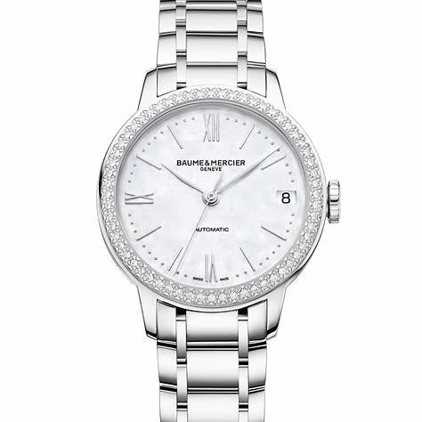 Baume & Mercier Classima 10479 Reloj Automático Mujer - 31mm Esfera Nacarada, Bisel Diamante, Pulsera Acero