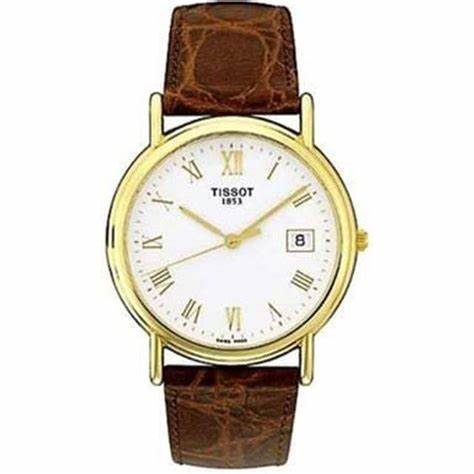 Tissot Carson T71.3.429.13 Herren Quarzuhr, weißes Zifferblatt, Gehäuse aus 18K Gelbgold, Lederarmband