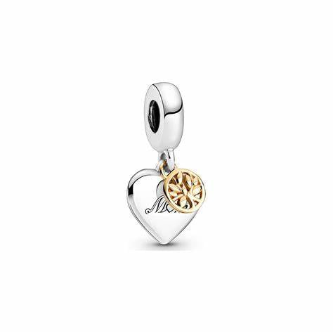 Pandora 799366C00 Árbol familiar bicolor y colgante de corazón - Plata de ley y oro de 14k