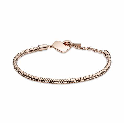 Pandora 589285C00-18 Moments Heart T-Bar Snake Chain Bracelet - 14k Rose Gold-Plated, 18cm