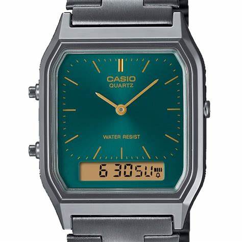 Casio AQ-230EGG-3AEF Orologio analogico-digitale unisex, quadrante verde, cinturino in acciaio inossidabile