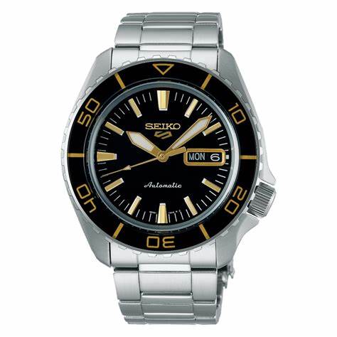 Orologio automatico Seiko 5 Sports SRPK99K1 da uomo, quadrante nero, bracciale in acciaio inossidabile