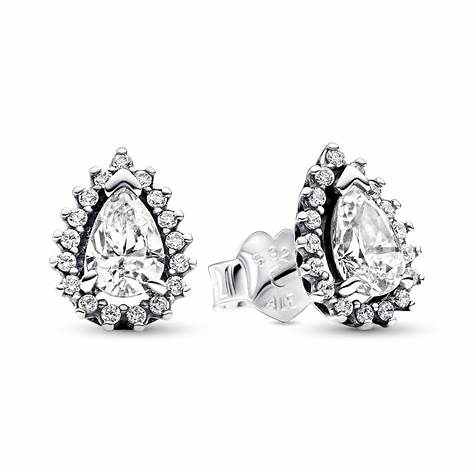 Pandora 292834C01 Sparkling Pear Halo Stud Earrings - Sterling Silver