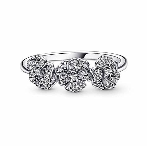 Pandora 190786C01-52 Triple Pansy Flower Ring - Sterling Silver, Size 52