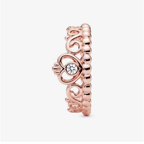 Pandora 180880CZ-48 Princess Tiara Crown Ring - 14k Rose Gold-Plated, Size 48