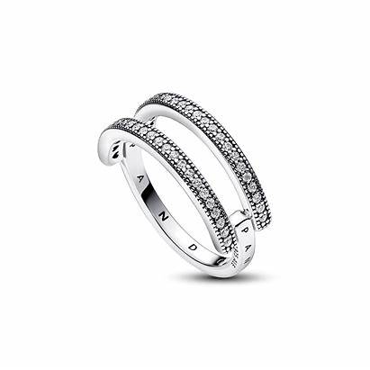 Pandora 192779C01-54 Signature Logo & Pavé Double Band Ring - Sterling Silver, Size 54