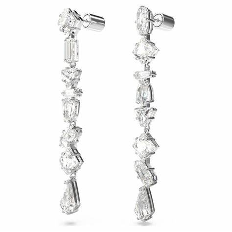 Swarovski 5661687 Mesmera Drop Earrings - Mixed Cuts, White Crystals, Rhodium-Plated