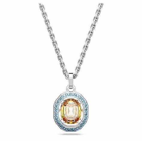 Swarovski 5648447 Chroma Pendant - Octagon Cut Multicolored Crystals, Rhodium-Plated