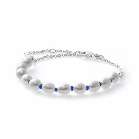 Pandora 591689C01-18 Freshwater Pearl Blue Cord Bracelet - Sterling Silver, 18 cm