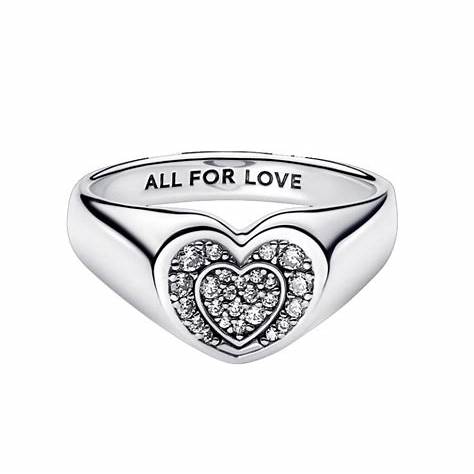 Pandora 192491C01-52 Radiant Heart Pavé Signet Ring - Sterling Silver, Size 52