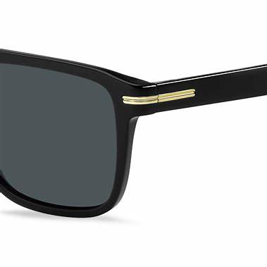 BOSS 1599/S 807-KU Men's Square Sunglasses - Black Frame, Blue Lenses