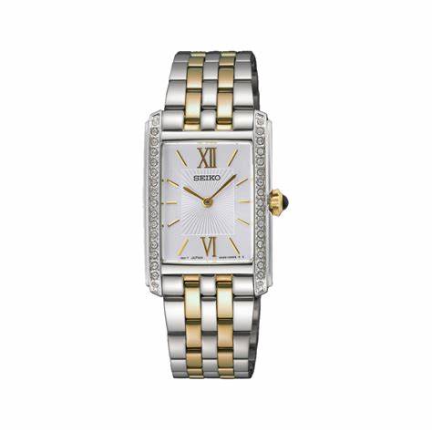 Orologio al quarzo Seiko SWR093P1 da donna, quadrante argento, bracciale in acciaio inossidabile bicolore