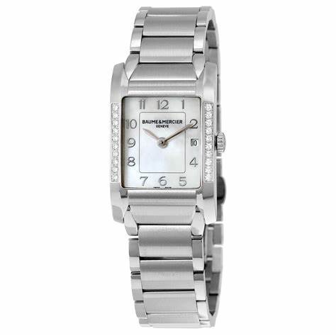 Baume & Mercier Hampton 10051 Women's Quartz Watch, Mother of Pearl Dial, Diamond-Set Bezel, Stainless Steel Bracelet