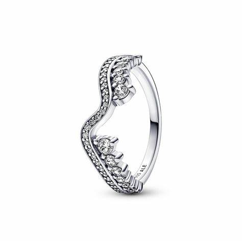 Pandora 192543C01-52 Sparkling Asymmetric Wave Ring - Size 52