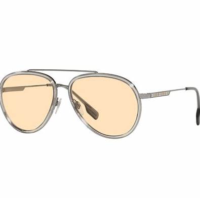 Burberry Oliver BE3125 1003/8K Unisex Aviator Sunglasses - Gunmetal Frame, Yellow Lenses