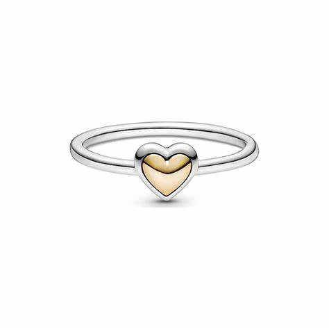 Pandora 199396C00-52 Domed Golden Heart Ring - Sterling Silver & 14k Gold, Size 52