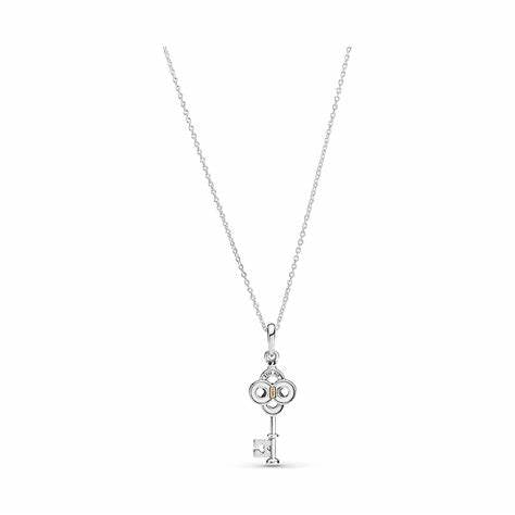 Pandora 399339C01-70 Collar Bicolor Llave y Flor - Plata de Ley y Oro de 14k, 70 cm
