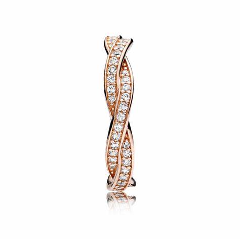 Pandora 180892CZ-54 Anillo Sparkling Twisted Lines - baño de oro rosa, tamaño 54