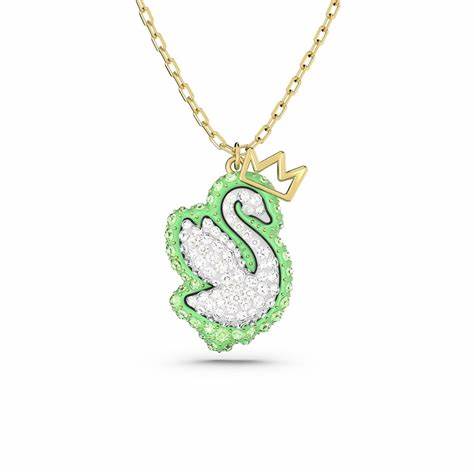 Swarovski 5649198 Pop Swan Pendant Necklace - Green and Clear Crystals, Gold-Tone Plated