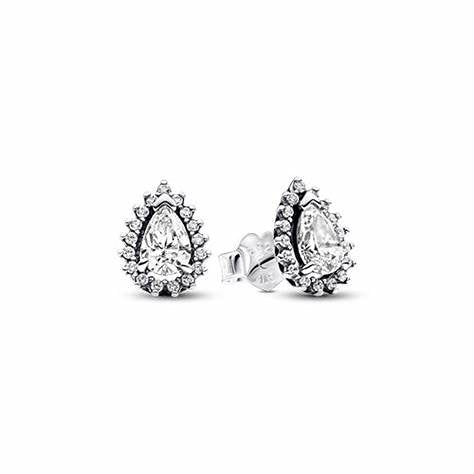 Pandora 292834C01 Sparkling Pear Halo Stud Earrings - Sterling Silver