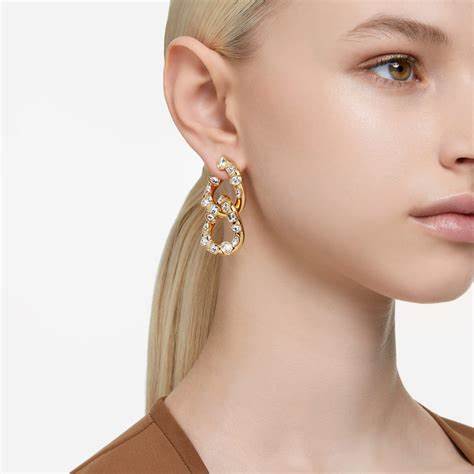 Swarovski 5663263 Dextera Hoop Earrings - Mixed Cuts, Interlocking Loops, Gold-Tone Plated