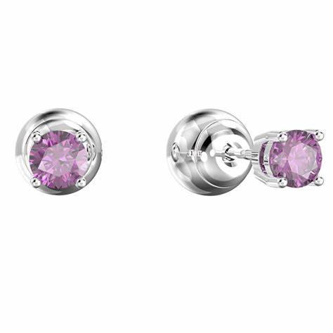 Swarovski 5639135 Stilla Round Cut Stud Earrings - Purple Crystals, Rhodium-Plated