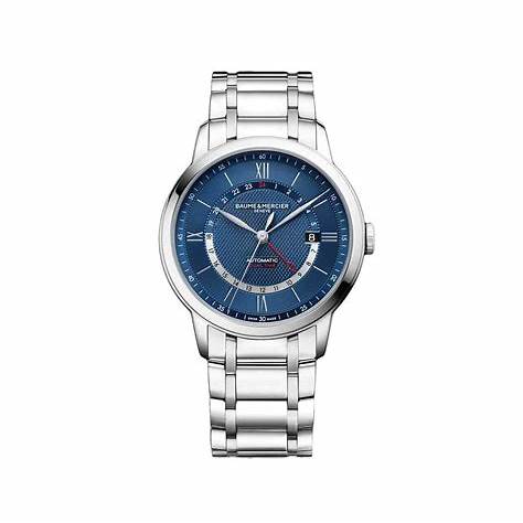 Baume & Mercier Classima 10483 Reloj Automático Doble Horario Hombre - 42mm Esfera Azul, Brazalete Acero Inoxidable