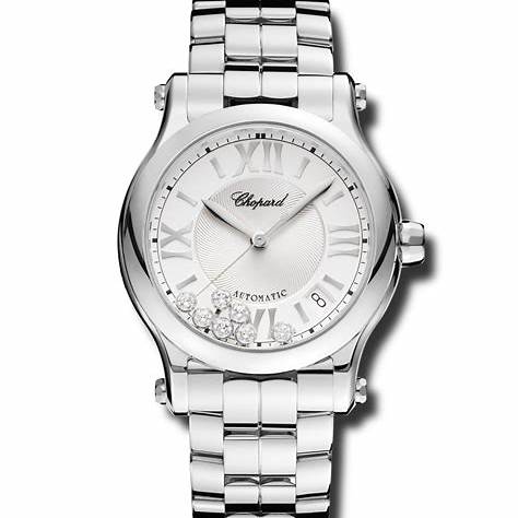 Orologio Chopard Happy Sport 36 mm automatico da donna, quadrante argento, diamanti fluttuanti