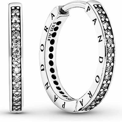 Pandora 290558CZ Sparkle & Logo Hoop Earrings - Sterling Silver