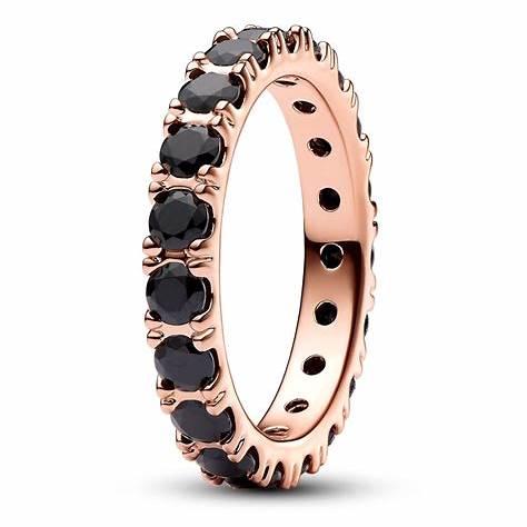 Pandora 180050C02-52 Black Sparkling Row Eternity Ring - 14k Rose Gold-Plated, Size 52