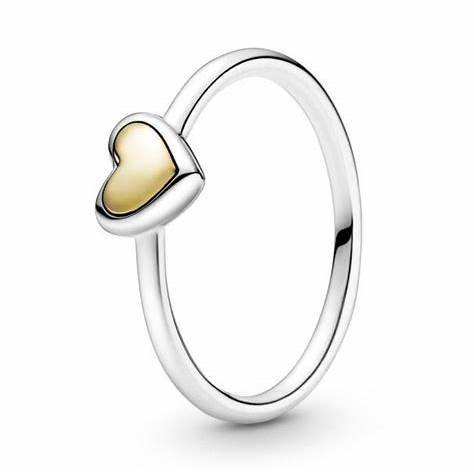 Pandora 199396C00-52 Domed Golden Heart Ring - Sterling Silver & 14k Gold, Size 52