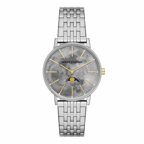 Reloj de mujer Armani Exchange AX5585 Lola Moonphase de acero inoxidable en tono plateado