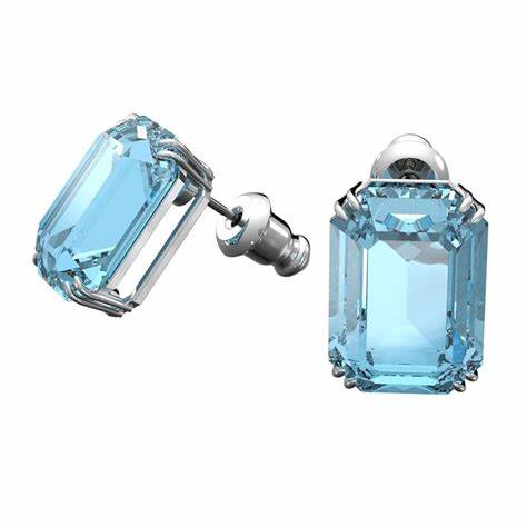 Swarovski 5614935 Millenia Octagon Cut Stud Earrings - Blue Crystals, Rhodium-Plated