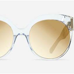 Linda Farrow 388 Clear Yellow Gold Women's Cat-Eye Sunglasses - Clear Yellow Gold Frame, Gold Mirror Lenses