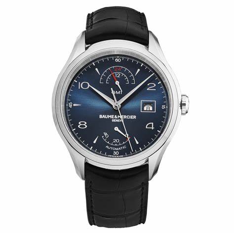 Baume & Mercier Clifton 10316 Reloj GMT Automático Hombre - 43mm Esfera Azul, Correa Piel Negra