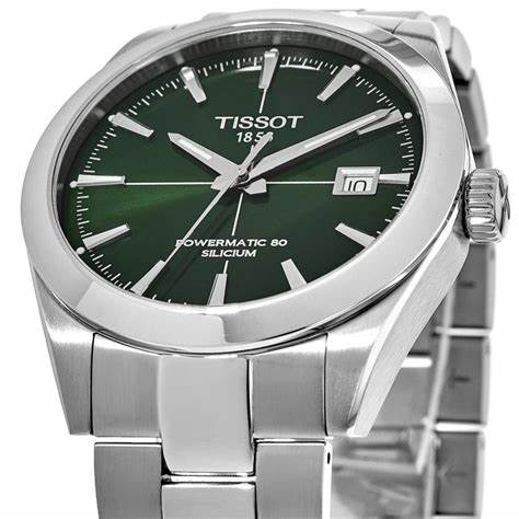 Tissot Gentleman Powermatic 80 Silicium T127.407.11.091.01 Men's Automatic Watch, Green Dial, Stainless Steel Bracelet