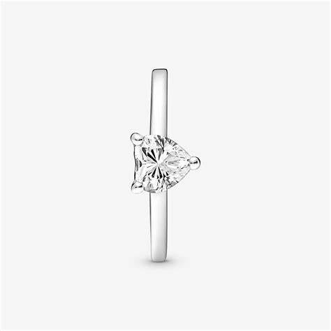 Pandora 191165C01-56 Anillo Solitario Corazón Brillante - Plata de Ley, Tamaño 56