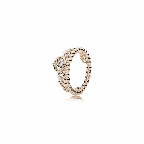 Pandora 180880CZ-50 Princess Tiara Crown Ring - 14k Rose Gold-Plated, Size 50