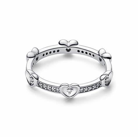 Pandora 192496C01-50 Radiant Sparkling Hearts Ring - Sterling Silver, Size 50