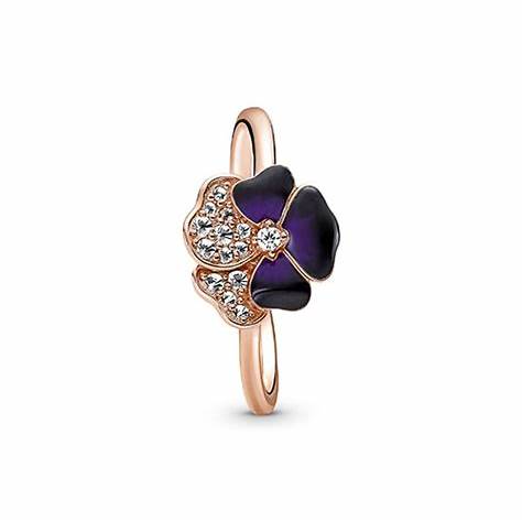 Pandora 180764C01-52 Deep Purple Pansy Flower Ring - 14k Rose Gold-Plated, Size 52