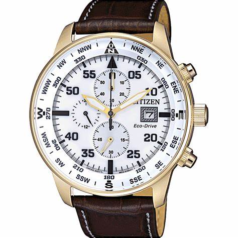 Citizen CA0693-12A Reloj cronógrafo Eco-Drive para hombre, esfera blanca, correa de piel marrón