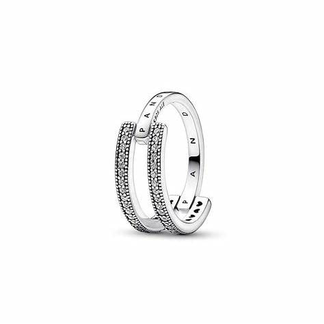 Pandora 192779C01-52 Signature Logo & Pavé Double Band Ring - Sterling Silver, Size 52