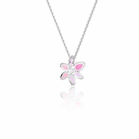 Swarovski 5662493 Gema Pendant Necklace - Pink Flower, Rhodium-Plated