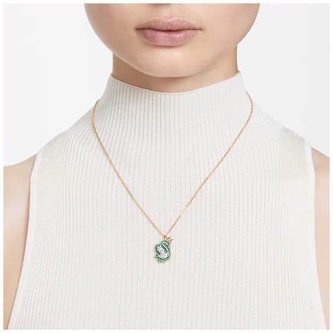 Swarovski 5649198 Pop Swan Pendant Necklace - Green and Clear Crystals, Gold-Tone Plated