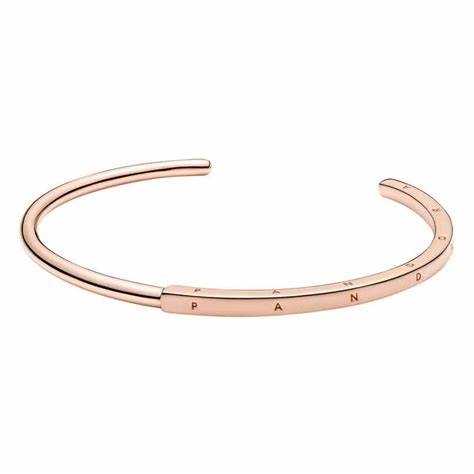 Pandora 589493C00-1 Signature I-D Open Bangle - 14k Rose Gold-Plated, Size 1