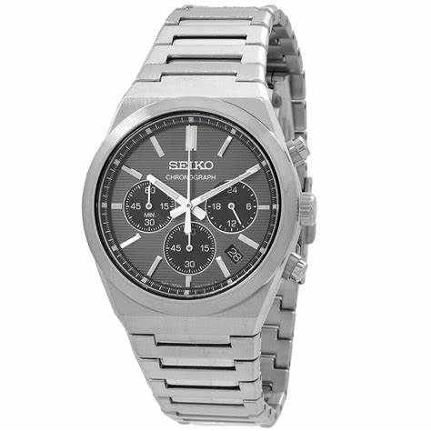 Seiko SSB455P1 Men's Chronograph Watch, Grey Dial, Stainless Steel Bracelet