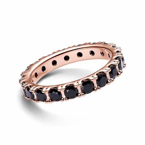 Pandora 180050C02-52 Black Sparkling Row Eternity Ring - 14k Rose Gold-Plated, Size 52