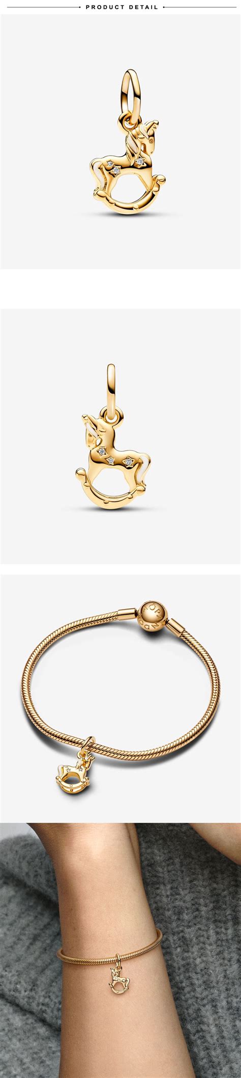 Pandora 762978C01 Rocking Unicorn Dangle Charm - 14k Gold-Plated